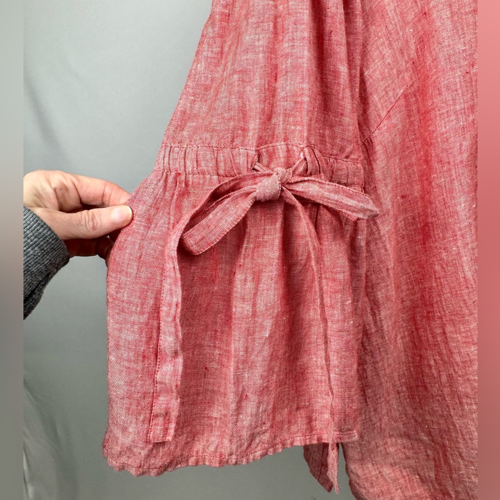 Charter Club Red Chambray Linen Tunic Blouse Bell Sleeves Size XXL Summer Spring - Picture 3 of 7